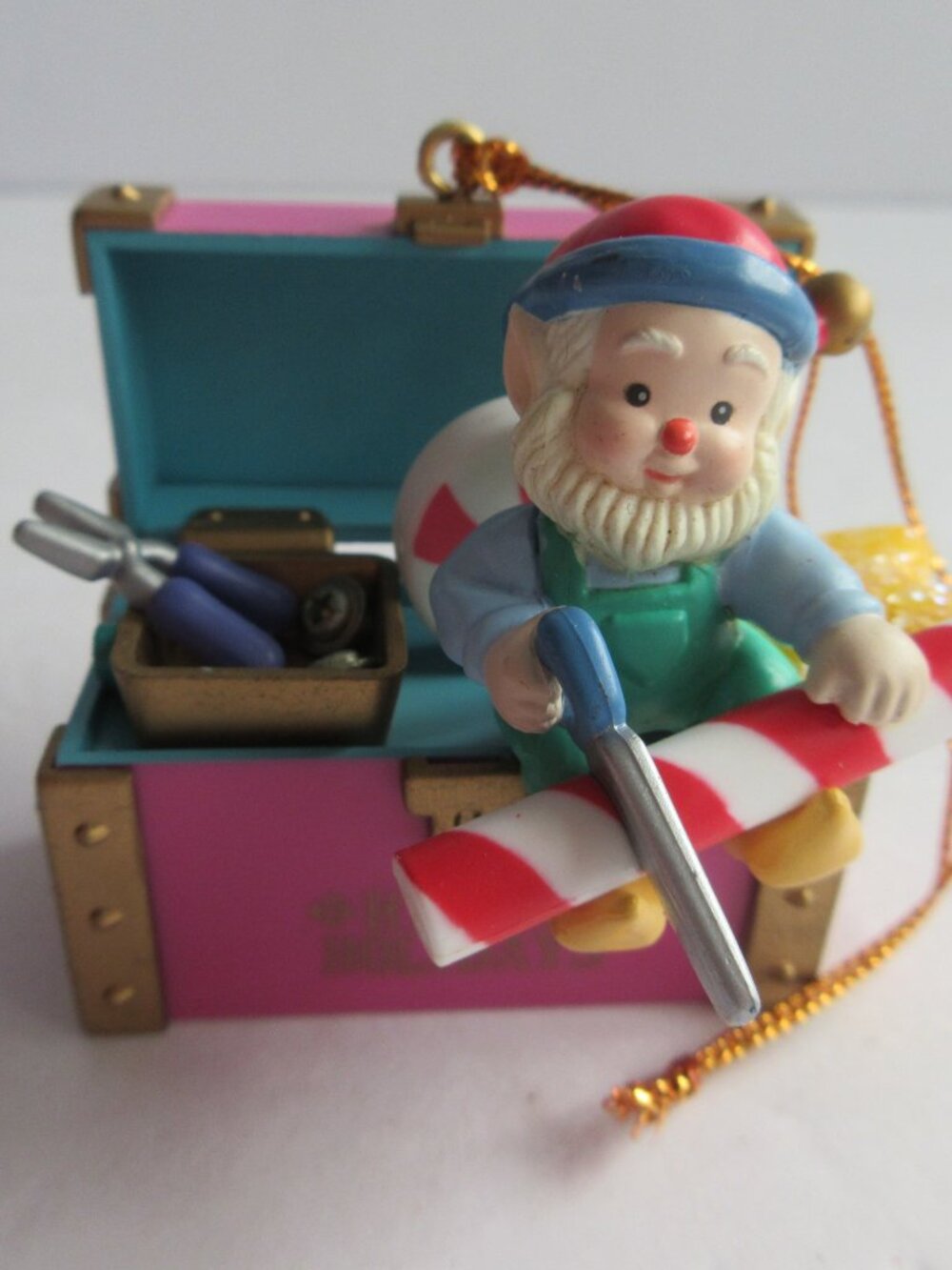 Woolworth Matrix Ornament Elf Tools Chest Happy Holidays Christmas Traditions